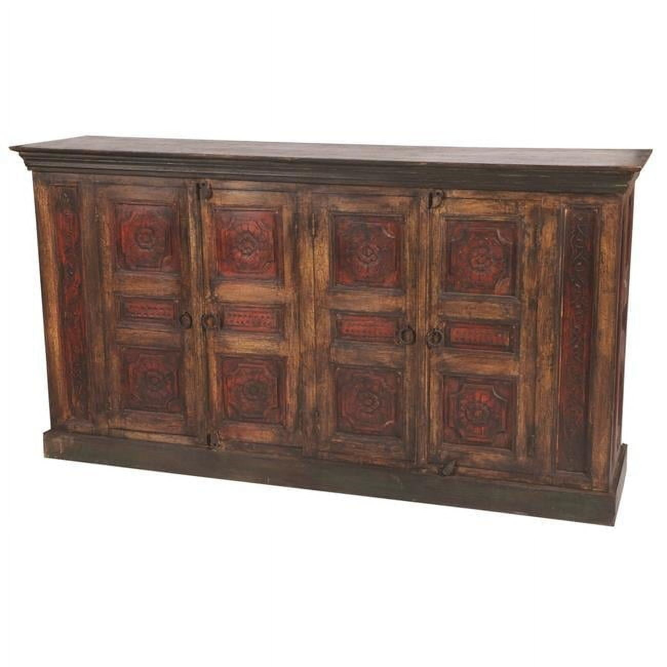 Arvada Solid Wood 4 Door Hand-Carved Buffet in Brown
