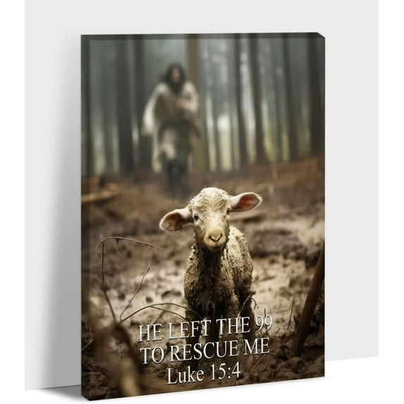 Asdg12s-Jesus and Lamb Canvas Wall Art, Jesus with the Sheep Wall Art, Jesus Running After Lamb Canvas Print, He Left the 99 to Rescue Me, Jesus Shepherd and Lost Sheep Christian Wall Art