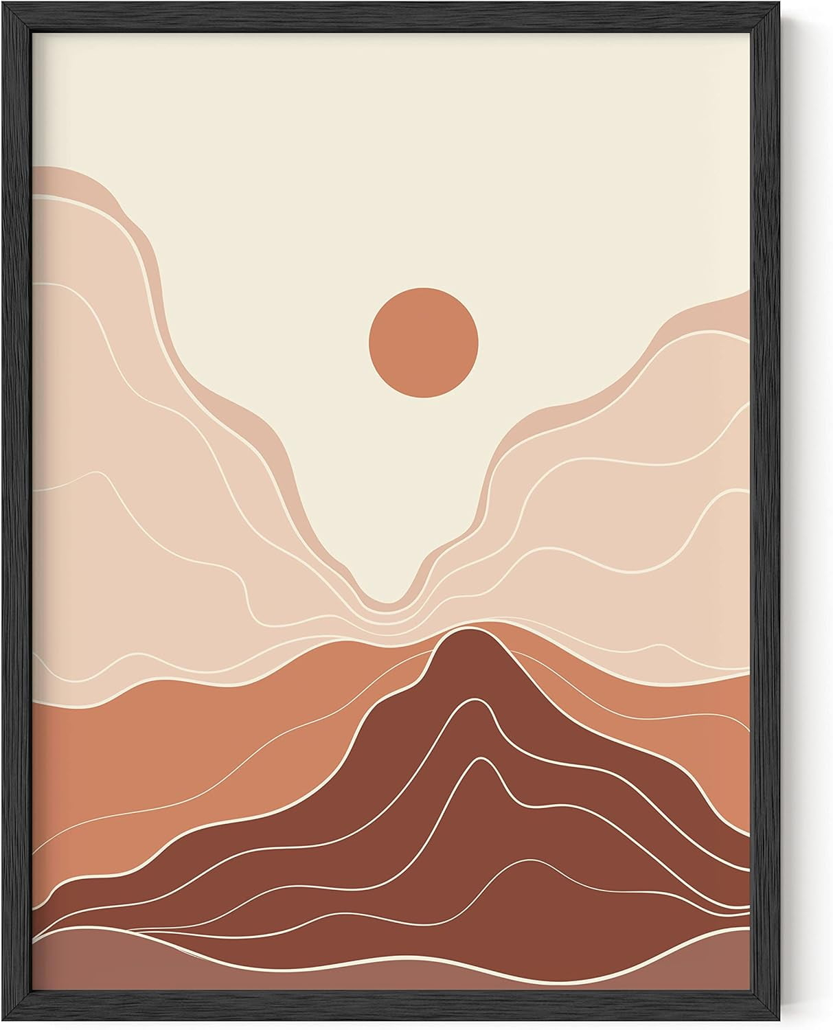 Asdg12s Mountain Wall Art Terracotta Decor - Mid Century Modern Wall Decor Boho | Mountain Art Boho Art Wall Decor Modern Art Wall Decor Landscape Sun and View (24x36 Beige)
