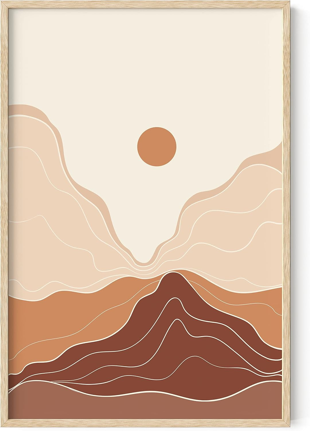 Asdg12s Mountain Wall Art Terracotta Decor - Mid Century Modern Wall Decor Boho | Mountain Art Boho Art Wall Decor Modern Art Wall Decor Landscape Sun and View (24x36 Beige)