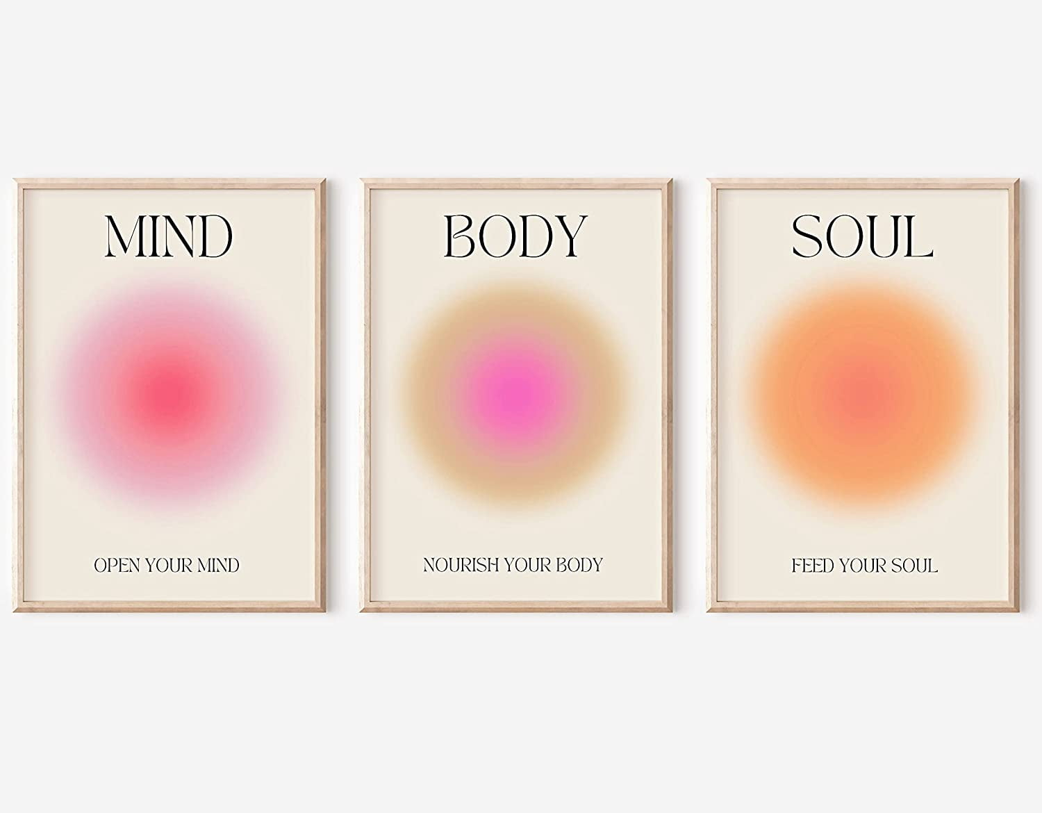 Asdg12s-Positive Aura Posters for Room Aesthetic 3 Piece Colorful Aura Grainy Gradient Canvas Wall Art Spiritual Soul Body Mind Quote Print Painting Danish Pastel Home Wall Decor for Bedroom