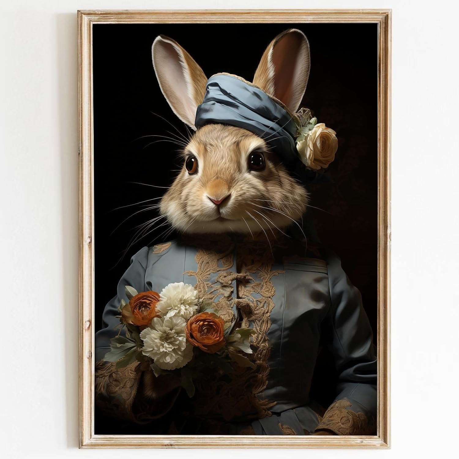 Asdg12s-Vintage Bunny Picture Cute Animal Paintings Modern Animal Wall Art Forest Animal Posters Dark Forest Bunny Art Rustic Animal Pictures Rabbit Floral Painting Gothic Animal Wall Art