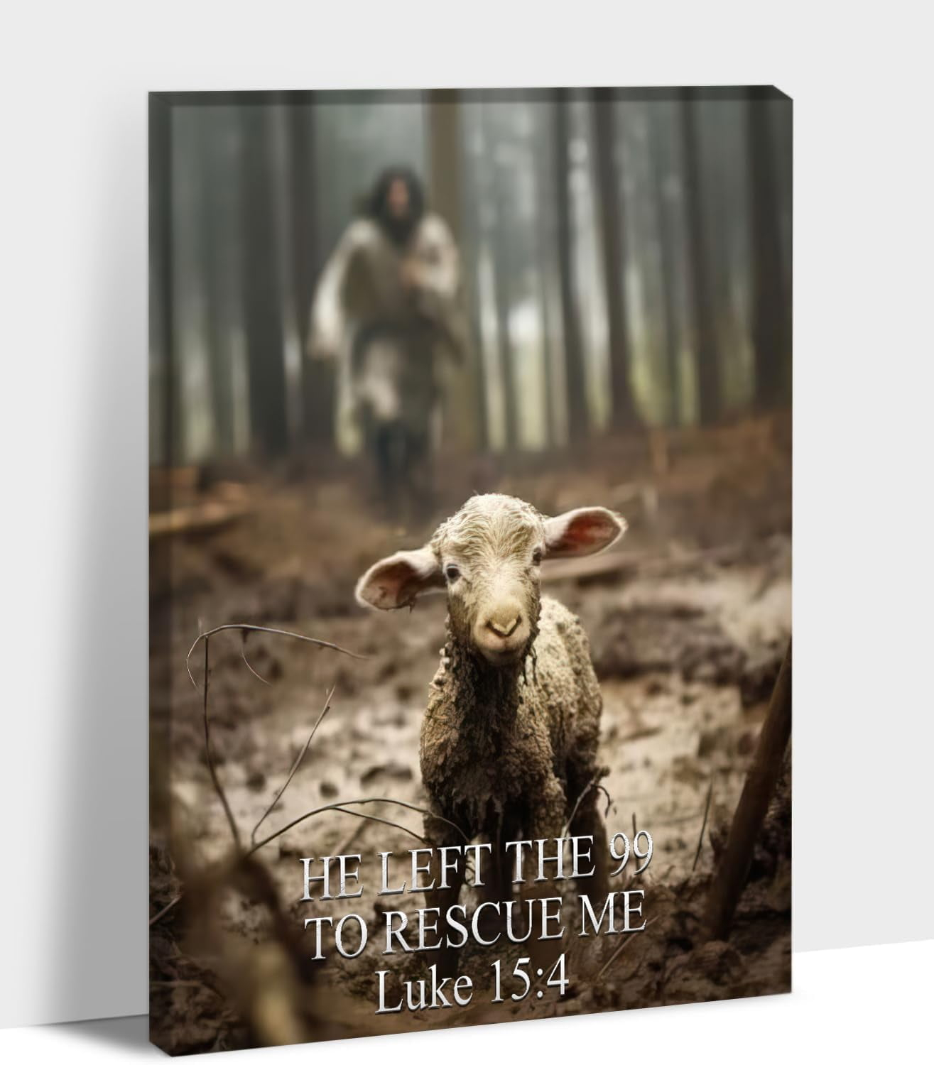 Jesus Running After Lost Lamb Canvas Print with Quote
