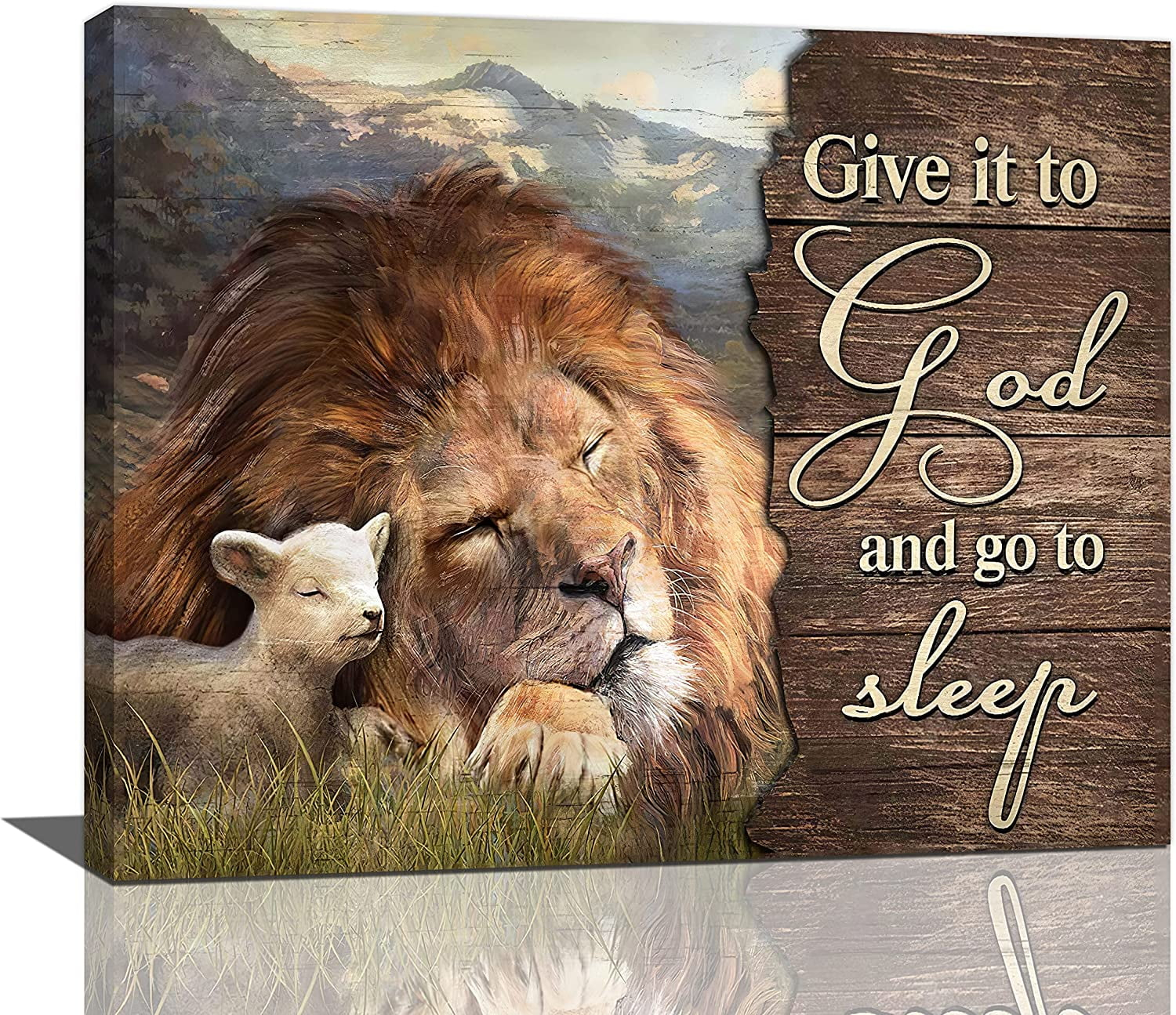 Asdg76s-Lion and Lamb Wall Art Christian Religious Pictures Canvas Wall Decor Give it to God Painting Prints Framed Artwork Decor for Church Living Room Bedroom 16"x24"