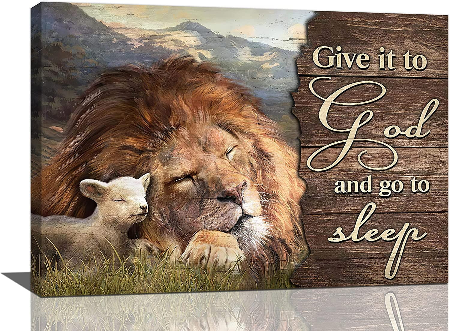 Asdg76s-Lion and Lamb Wall Art Christian Religious Pictures Canvas Wall Decor Give it to God Painting Prints Framed Artwork Decor for Church Living Room Bedroom 16"x24"