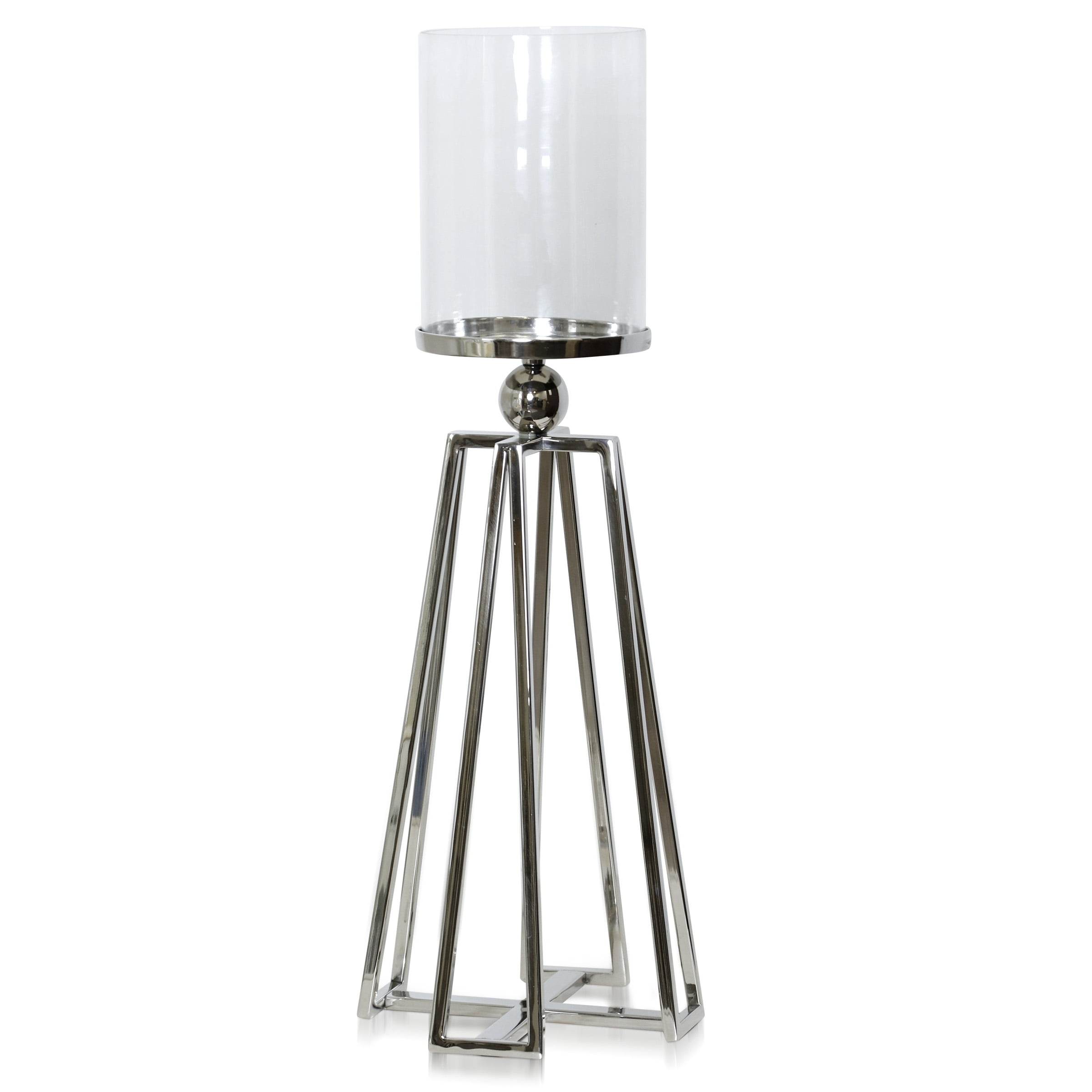 Asha - Aluminum And Clear Glass One Light Hurricane Candle Holder Stand - Medium