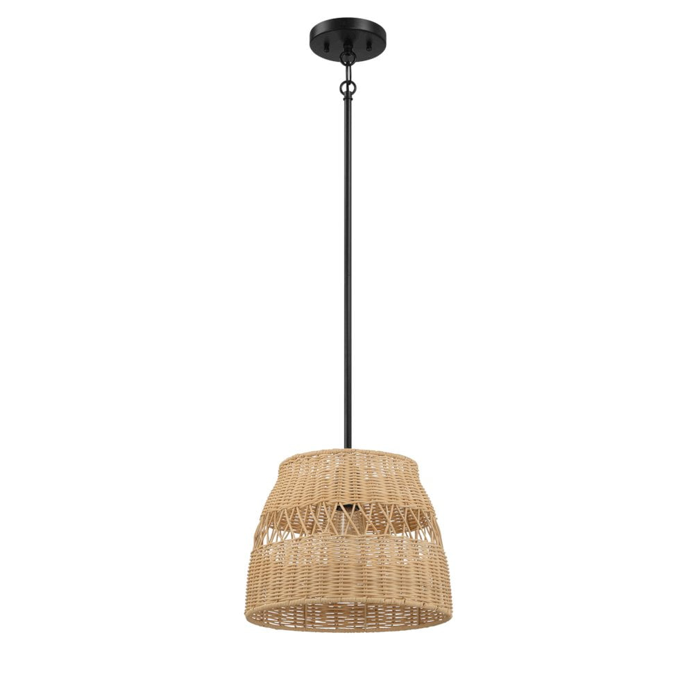 Ashcroft Furniture Essence Single Lights Pendant With Rattan Shade  Black Metal Finish