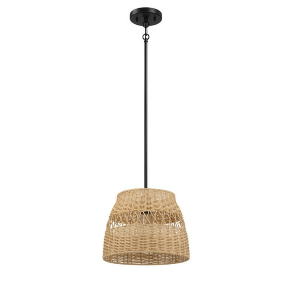 Ashcroft Furniture Essence Single Lights Pendant With Rattan Shade  Black Metal Finish