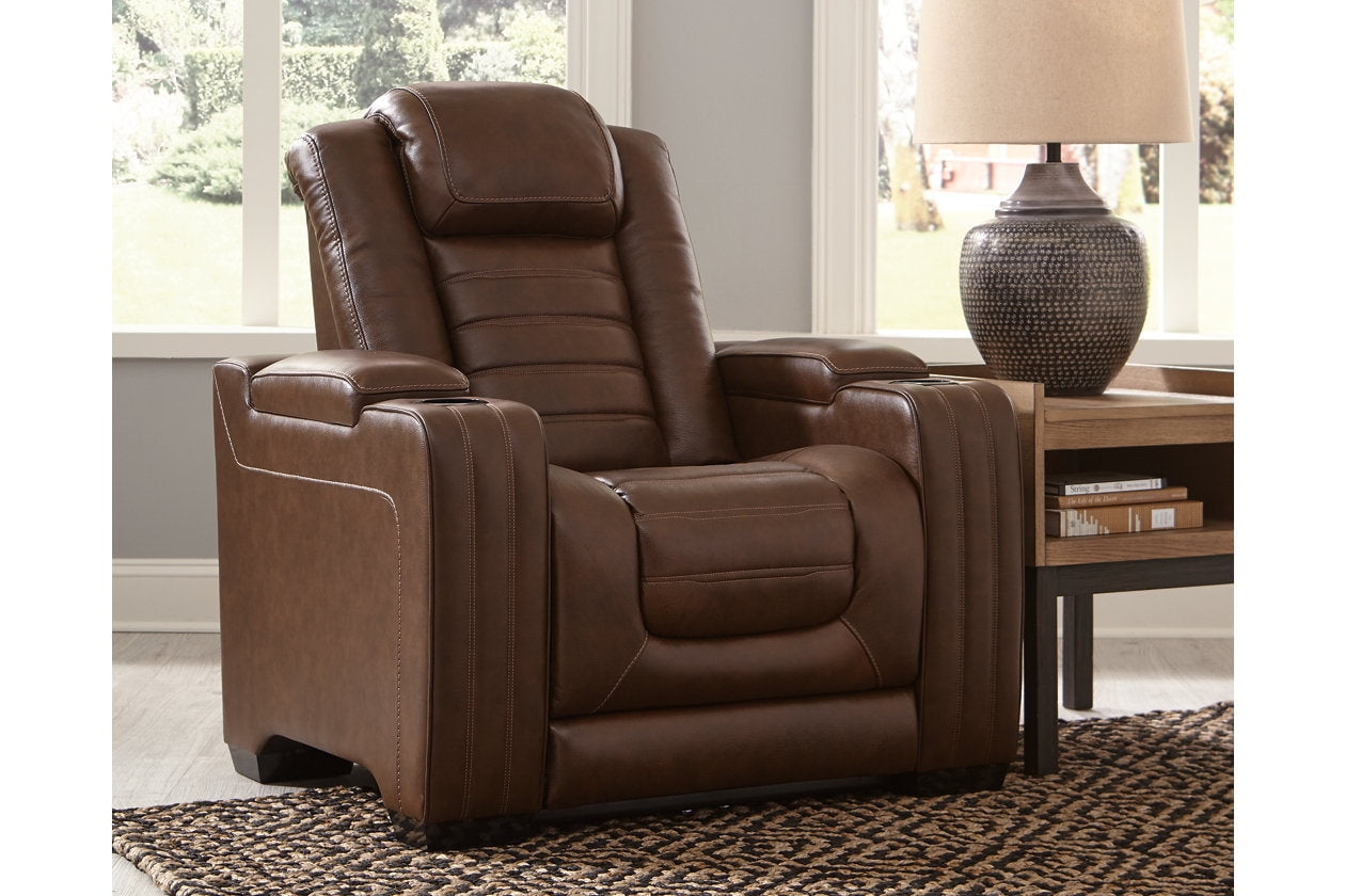 Ashley Furniture Backtrack Leather Power Recliner with Headrest in Chocolate