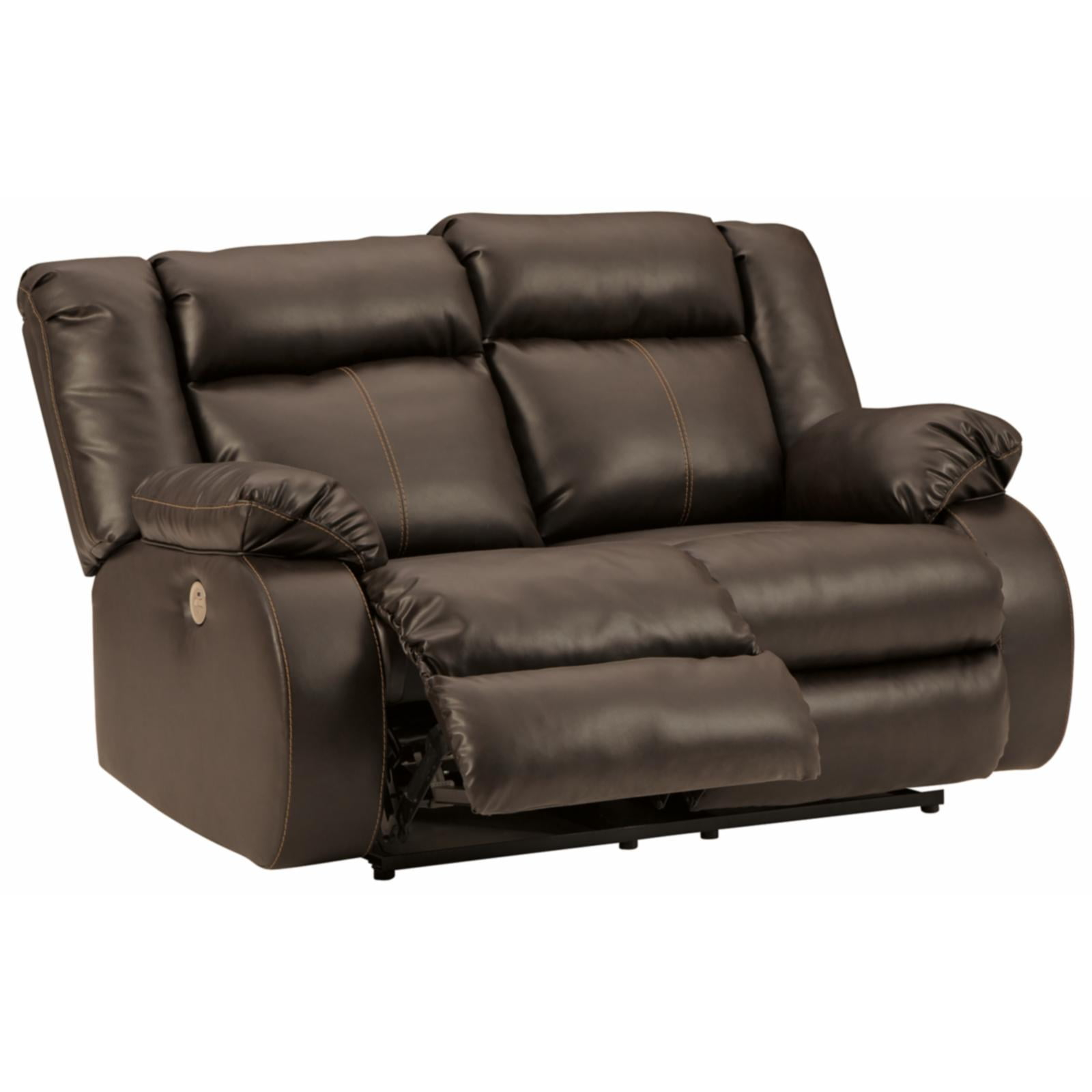 Ashley Furniture Denoron Faux Leather Power Reclining Loveseat in Dark Brown