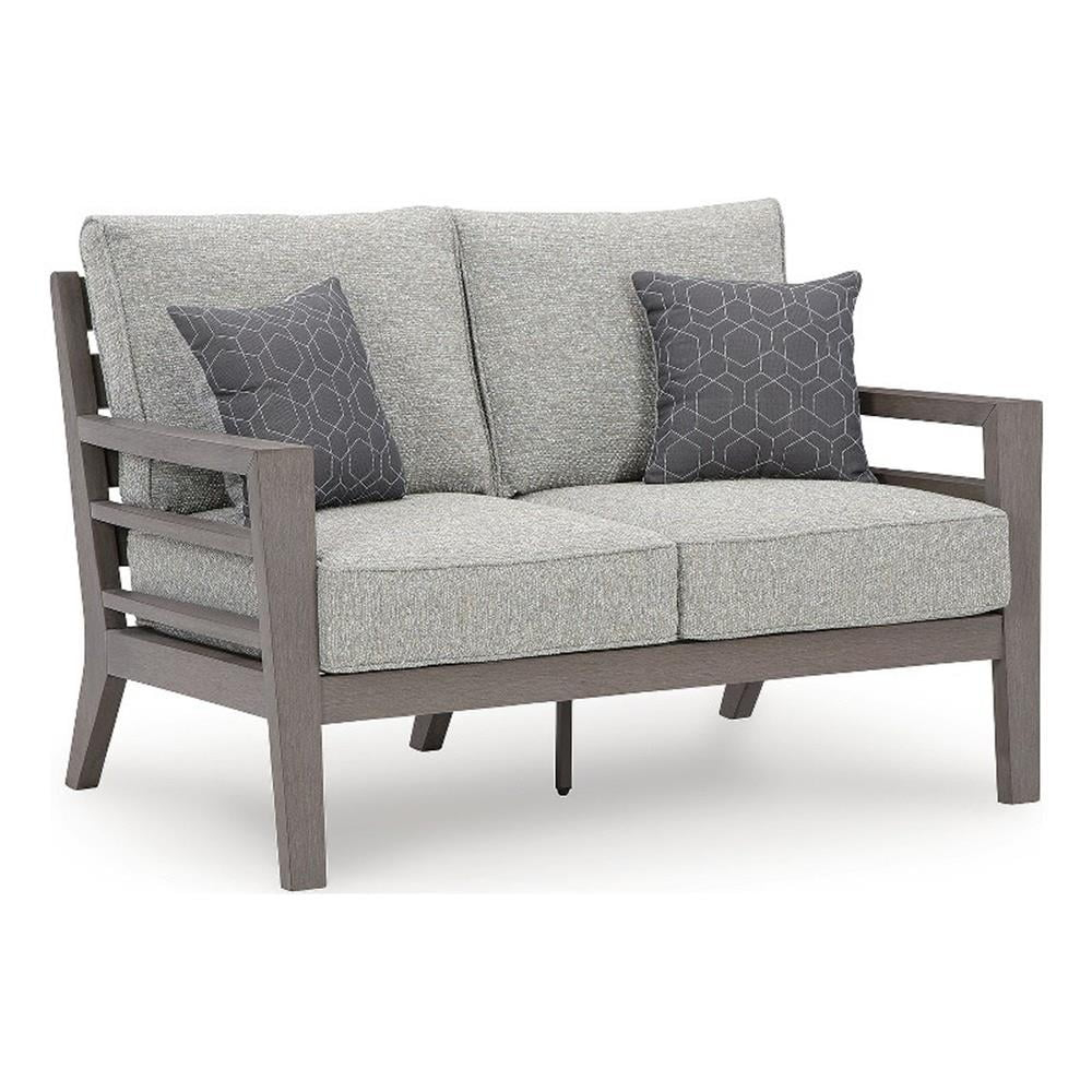 Ashley Furniture Hillside Barn Gray & Brown Outdoor Loveseat with Cushion