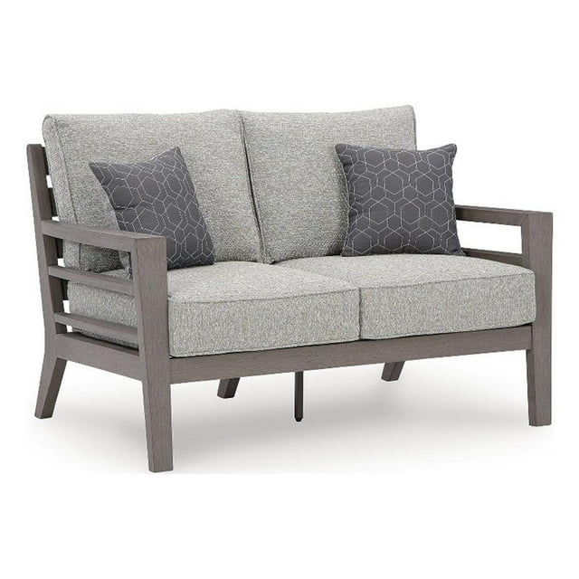 Ashley Furniture Hillside Barn Gray & Brown Outdoor Loveseat with Cushion