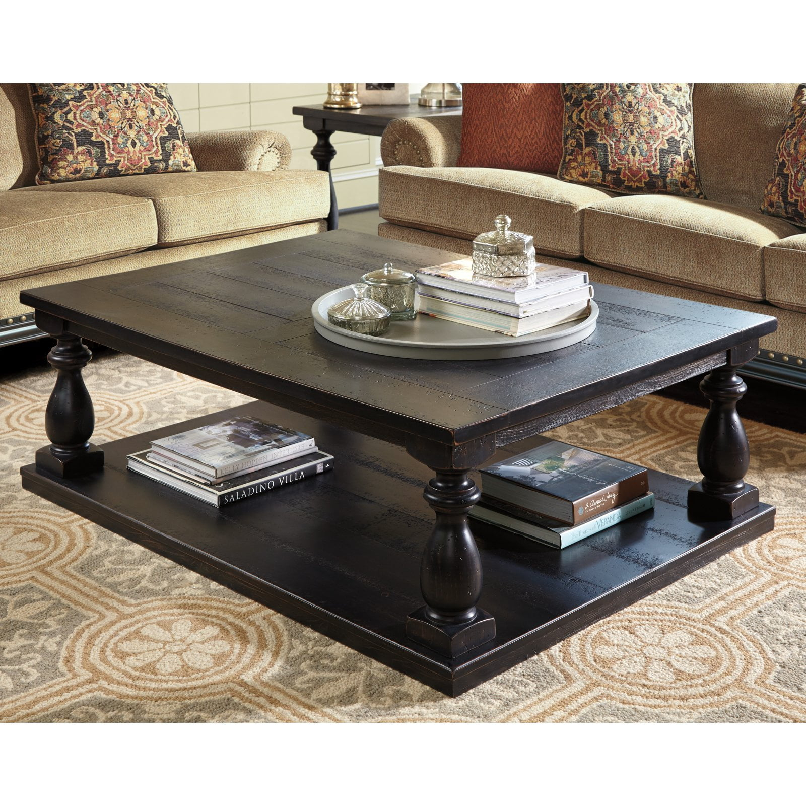Ashley Furniture Vintage Shelves Rectangular Wood Coffee Table with Open Base Shelf, Black