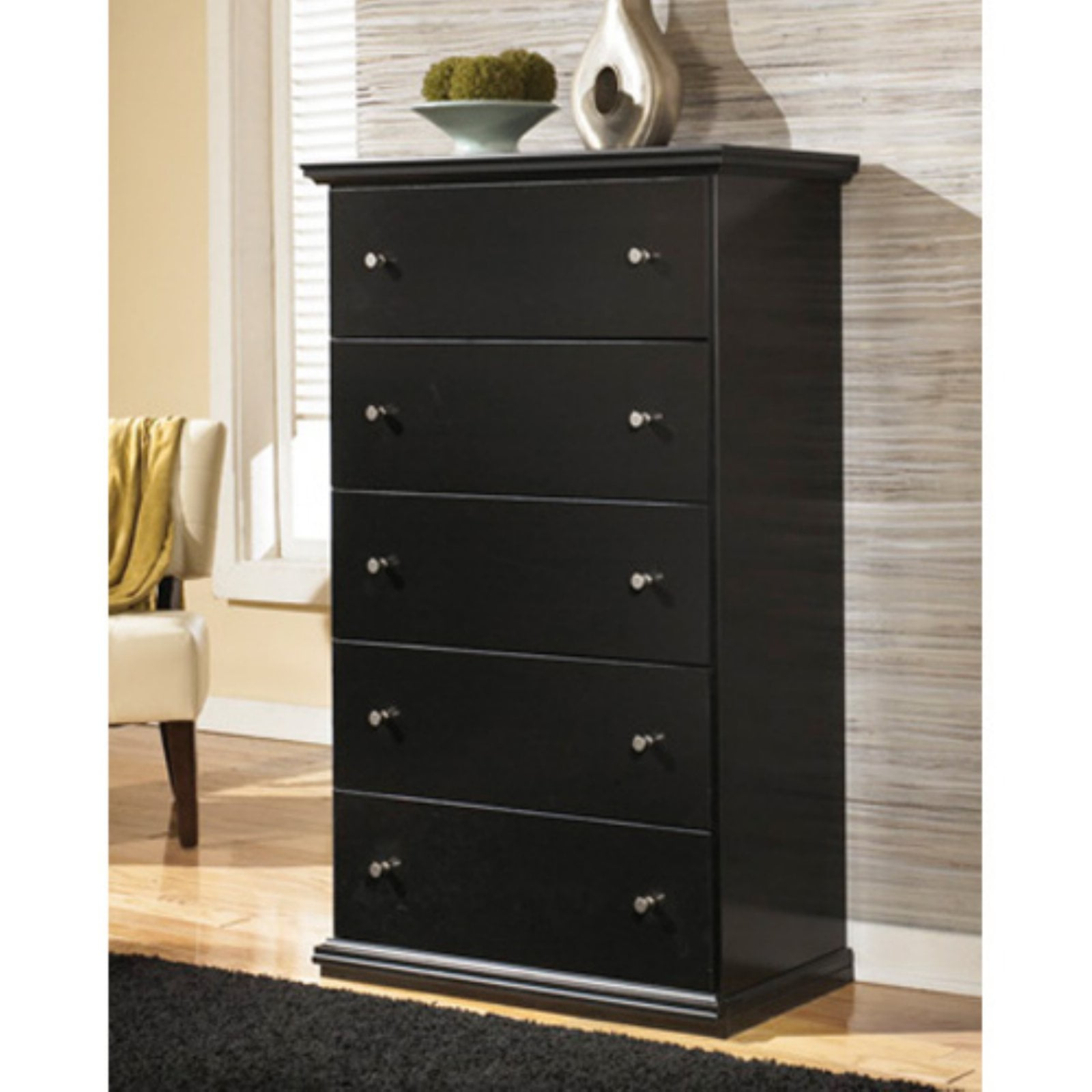 Signature Design by Ashley Maribel 5 Drawer Wood Chest in Black