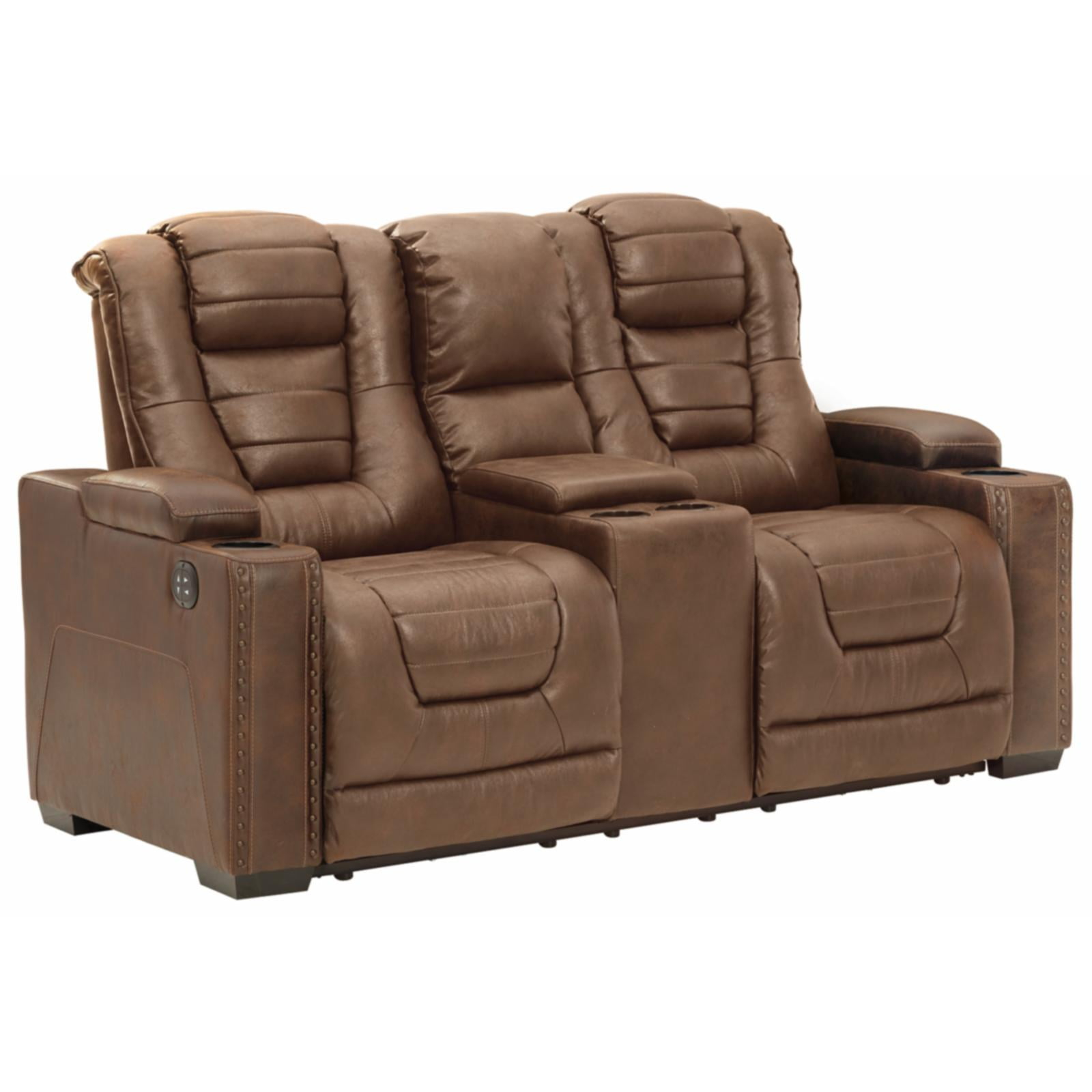 Ashley Furniture Owner's Box Faux Leather Power Reclining Loveseat in Dark Brown