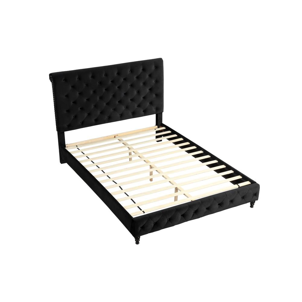 Ashley Tufted Velvet Fabric King Platform Bed in Black