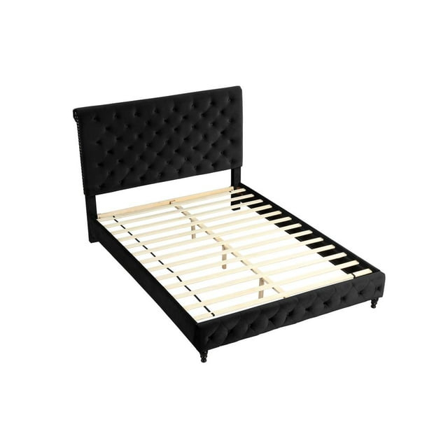 Ashley Tufted Velvet Fabric King Platform Bed in Black