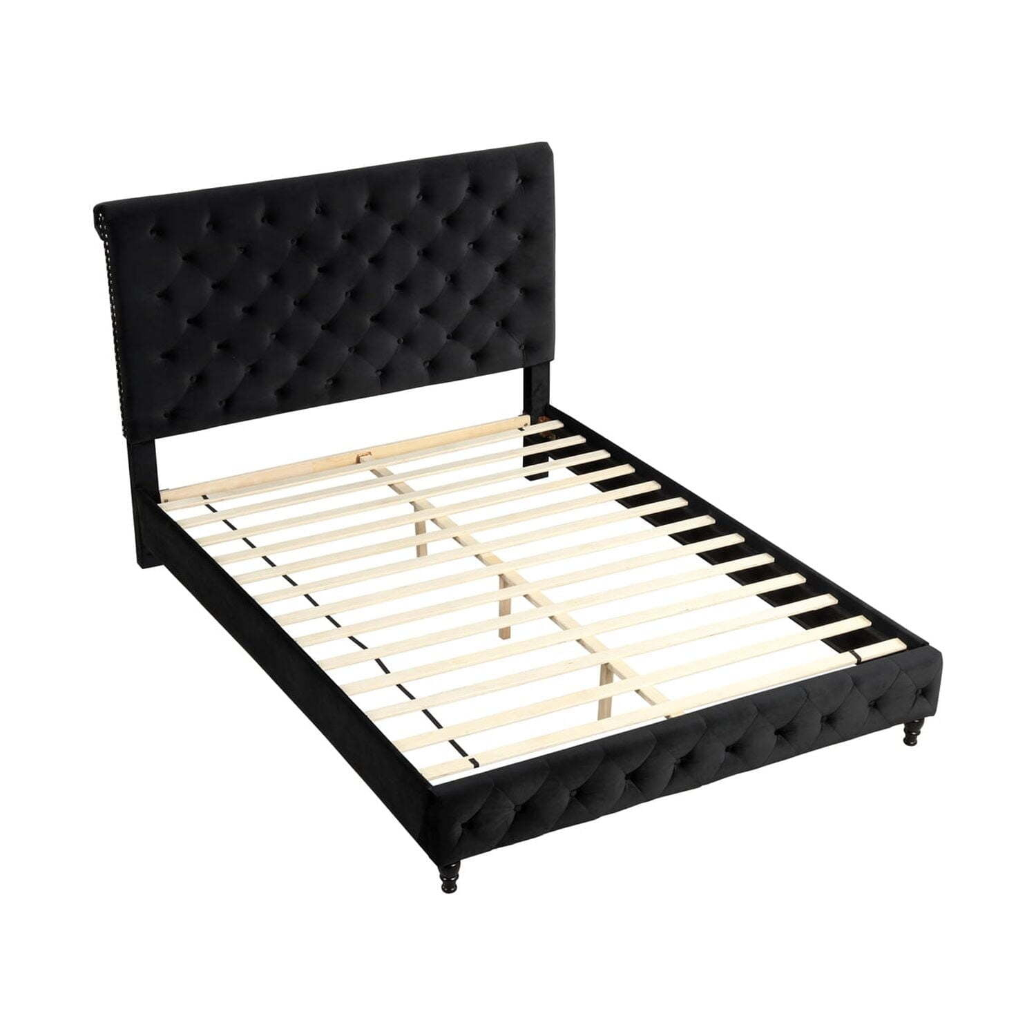 Ashley Tufted Velvet Fabric King Platform Bed in Black