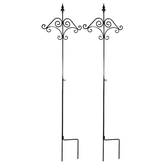 Ashman 91 Inch Shepard's Hook Floral Design Ground Stake Plant Hanger, 2 Pack