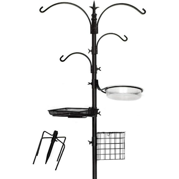 Ashman Online Deluxe Rustproof Bird Feeding Station with Suet Cage, Water Dish, Hanging Kit, Black