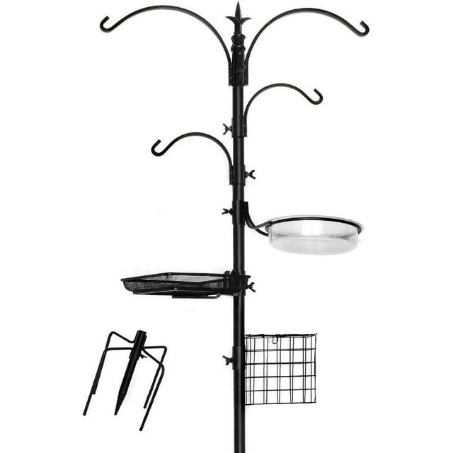 Ashman Online Deluxe Rustproof Bird Feeding Station with Suet Cage, Water Dish, Hanging Kit, Black