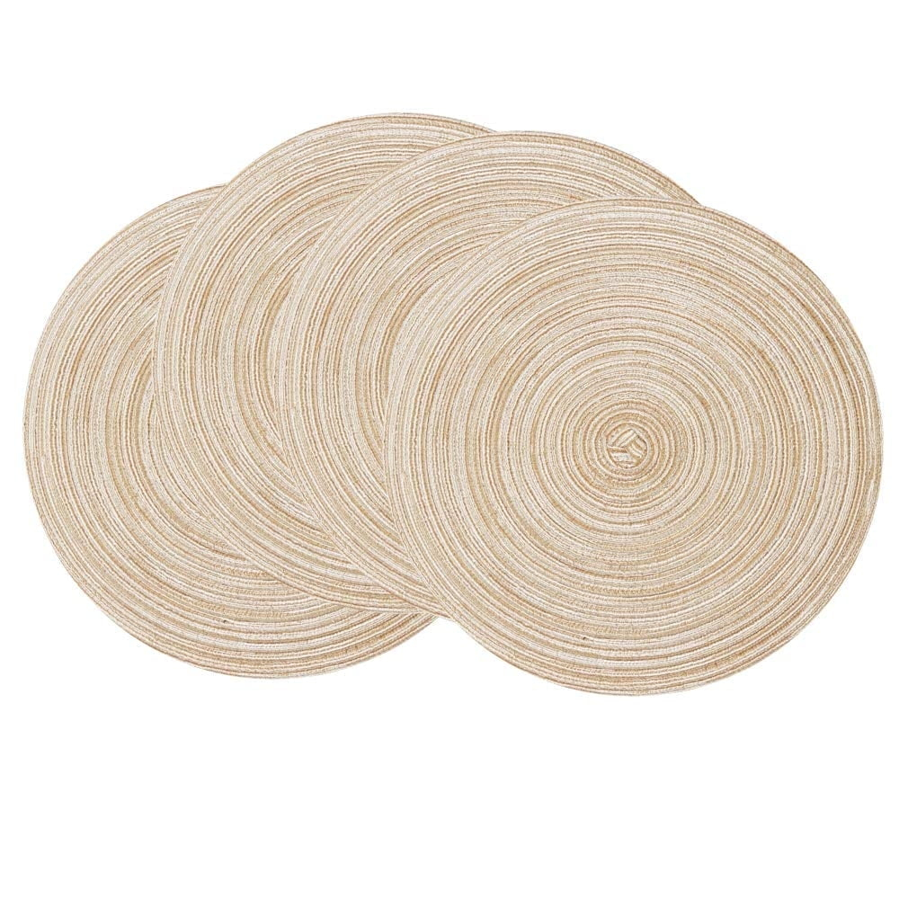 Asija Placemats，Round Cotton Braided Table Place Mats Braided Coaster Placemas Non-Slip Table Mats Placemats Set of 4 for in door Dining Kitchen Table Washable 15 inch
