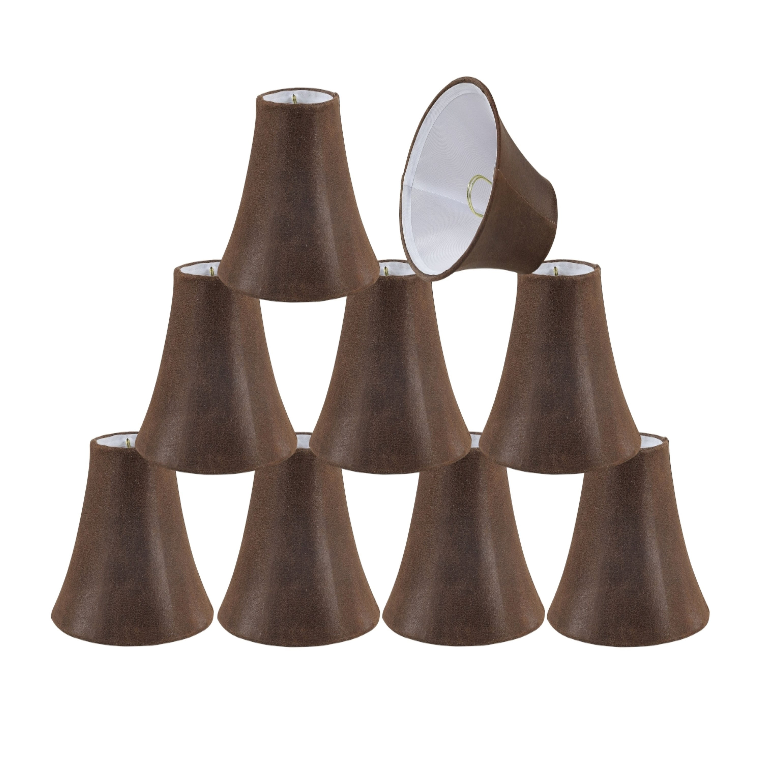 Aspen Creative 30078-9 Small Bell Shape Chandelier Clip-On Lamp Shade Set (9 Pack), Transitional Design in Brown, 6" bottom width (3" x 6" x 5")