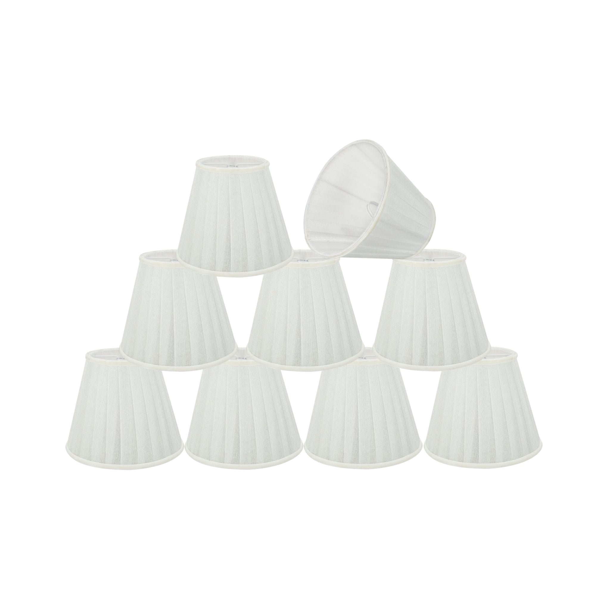 Aspen Creative 33112-9 Small Pleated Empire Shape Chandelier Clip-On Lamp Shade Set (9 Pack), Transitional Design in White, 5" bottom width (3" x 5" x 4 1/4")
