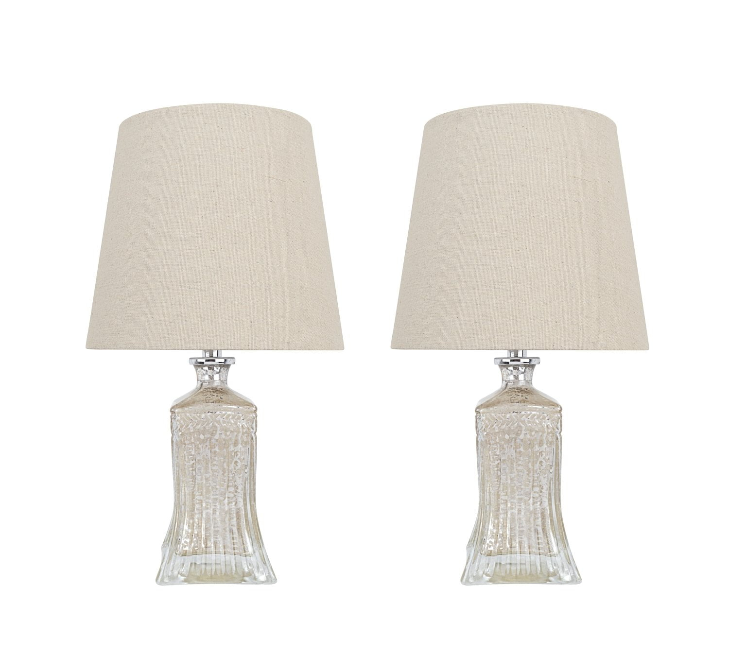 Aspen Creative 40203-12, Two Pack, 16-1/2" High Transitional Glass Table Lamp, Antique Mercury and Hardback Empire Shaped Lamp Shade in Khaki, 9" Wide