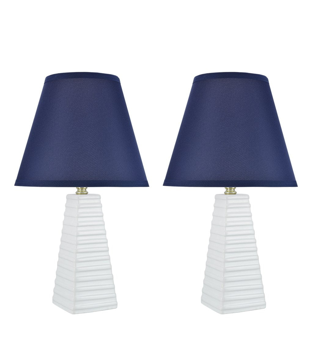 Aspen Creative 40209-12, 18-1/2" H Ceramic Table Lamp, Empire Lamp Shade in Dark Blue, 11" W, 2 Pack