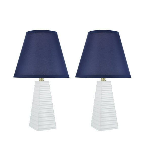 Aspen Creative 40209-12, 18-1/2" H Ceramic Table Lamp, Empire Lamp Shade in Dark Blue, 11" W, 2 Pack