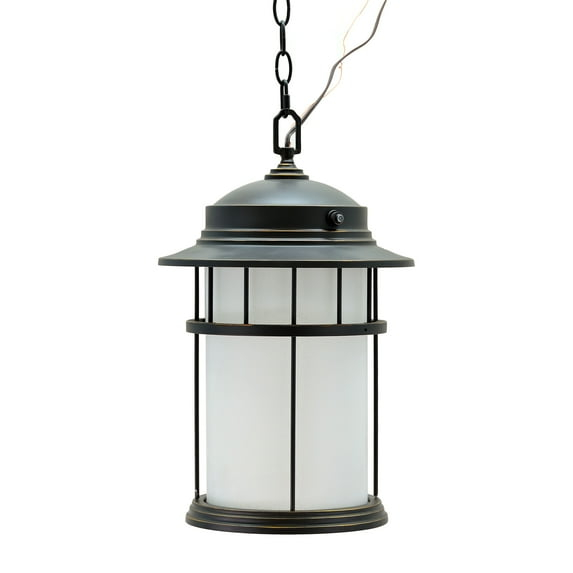 Aspen Creative 60004-2 One-Light Medium Outdoor Hanging Pendant Light Fixture with Dusk to Dawn Sensor, Transitional Design in Aged Bronze Patina, 17 3/4" High