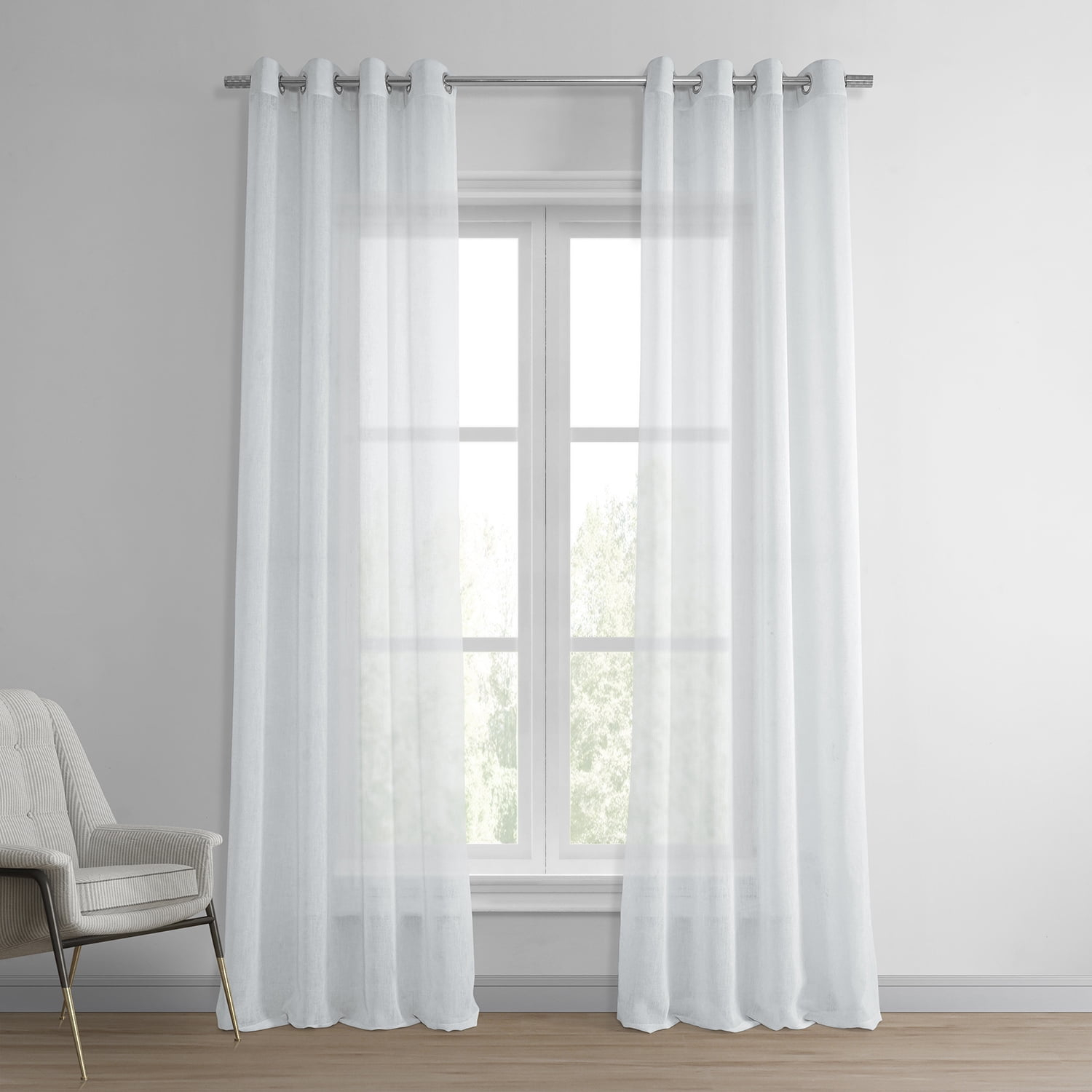 Aspen White Grommet Solid Faux Linen Sheer Curtain (1 Panel), Aspen White, 50W X 96L