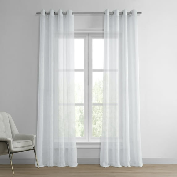 Aspen White Grommet Solid Faux Linen Sheer Curtain (1 Panel), Aspen White, 50W X 96L