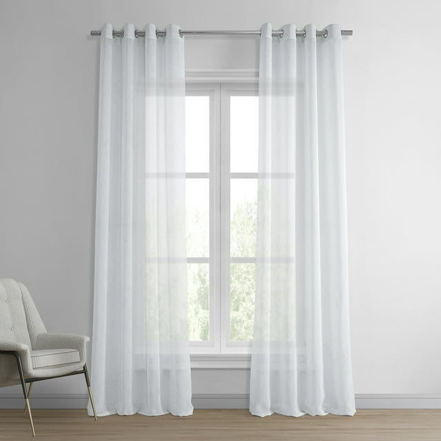 Aspen White Grommet Solid Faux Linen Sheer Curtain (1 Panel), Aspen White, 50W X 96L