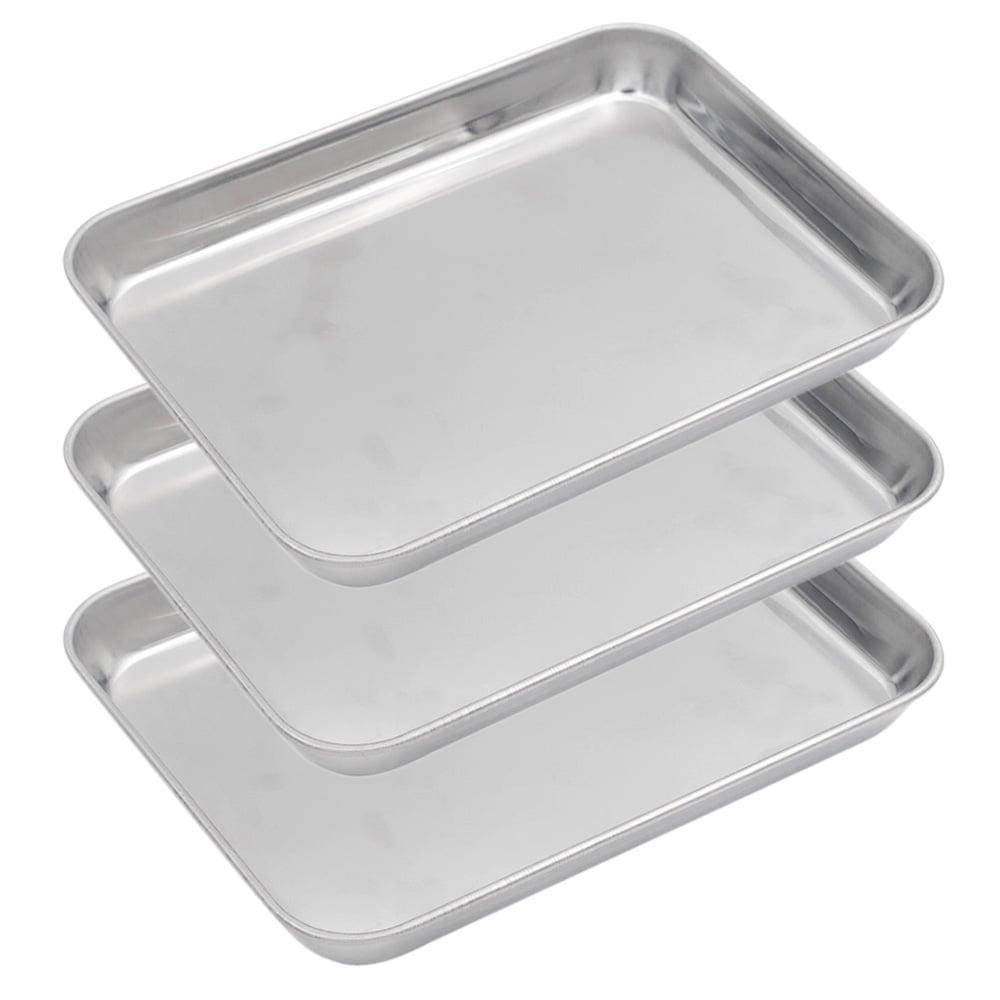 Aspire Baking Sheet Set, 304 Stainless Steel Cookie Sheet Set Toaster Oven Tray Pan Rectangle Size, 9.5 Inch X 7 Inch X 1 Inch 3 Pcs