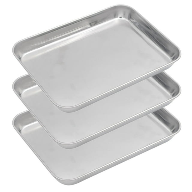Aspire Baking Sheet Set, 304 Stainless Steel Cookie Sheet Set Toaster Oven Tray Pan Rectangle Size, 9.5 Inch X 7 Inch X 1 Inch 3 Pcs