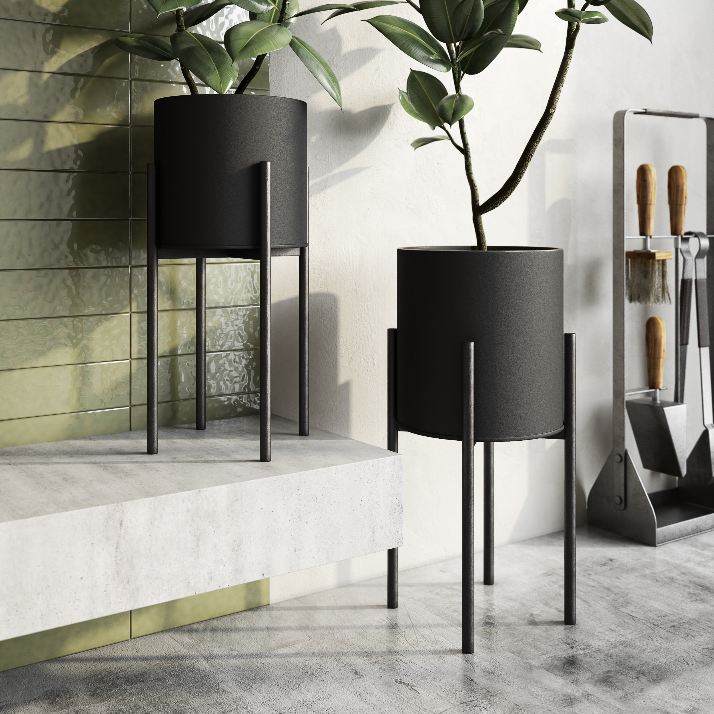 Aspire Home Accents Jaxon Modern Black Planters (Set of 2)