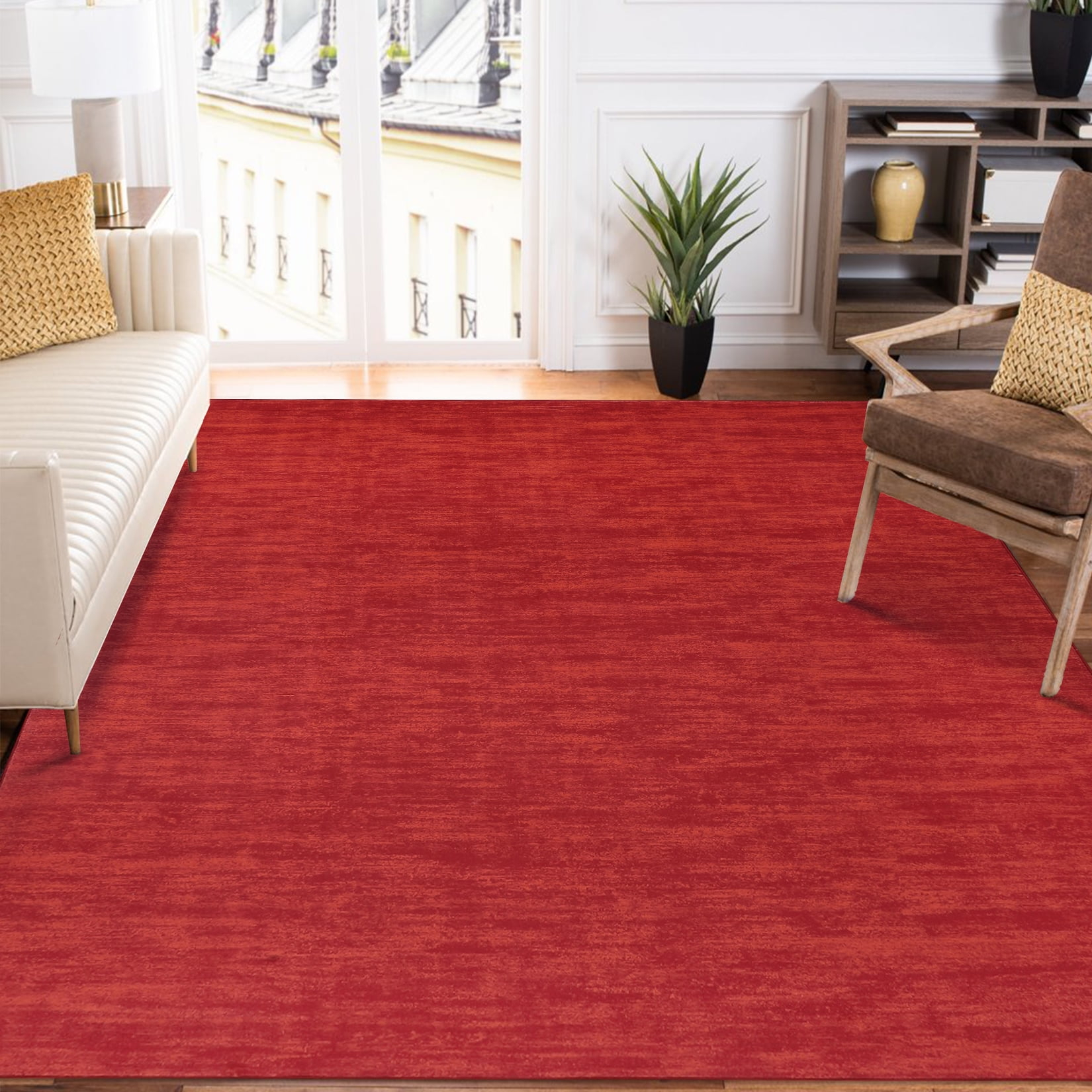 Garvee 9' x 12' Large Machine Washable Area Rug Modern Solid Rug Non-Slip Low-Pile Contemporary Indoor Area Rug for Home Office Bedroom, Red