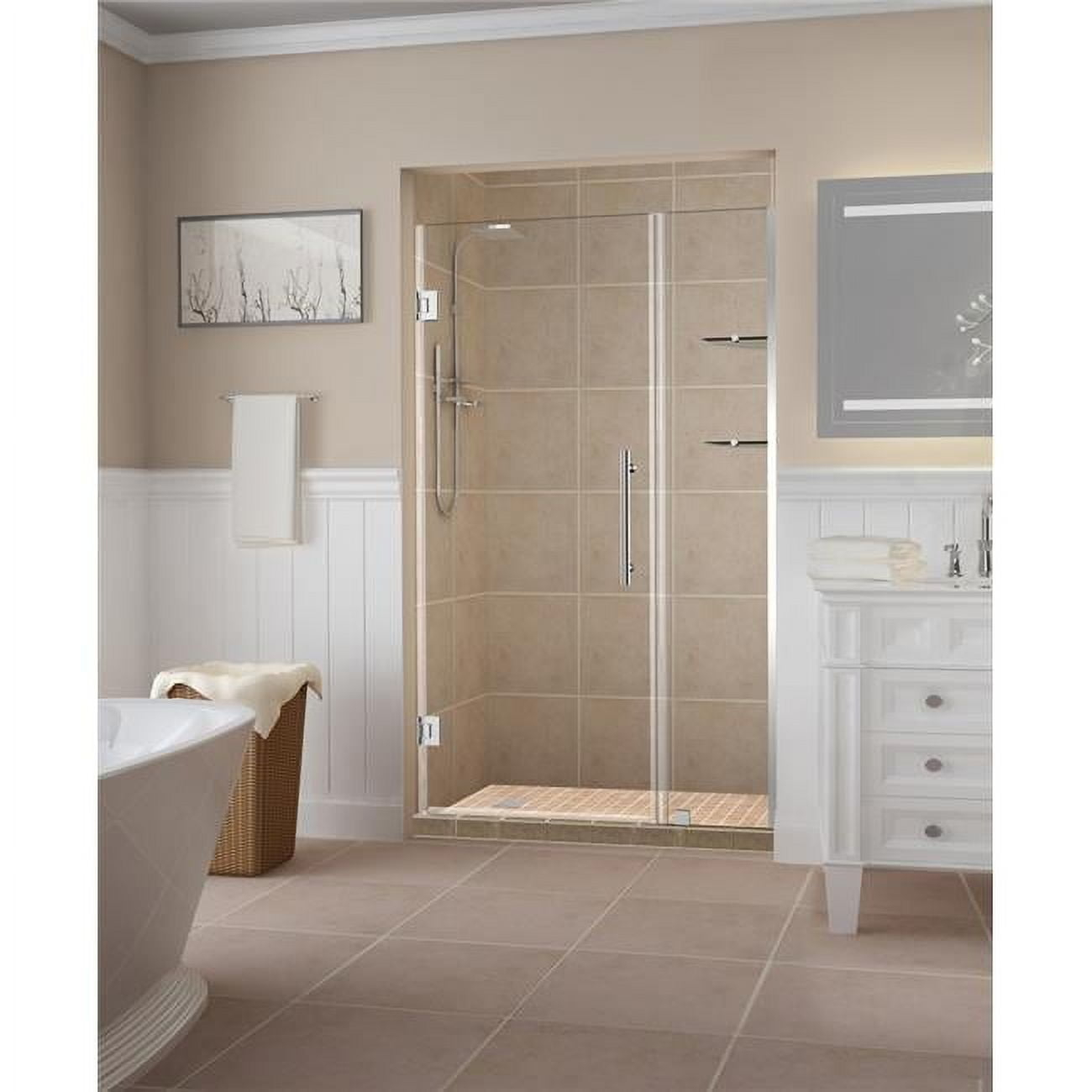 Aston SDR960EZ-CH-5222-10 Belmore GS 51.25 to 52.25 x 72 in. Frameless Hinged Shower Door with Glass Shelves - Chrome