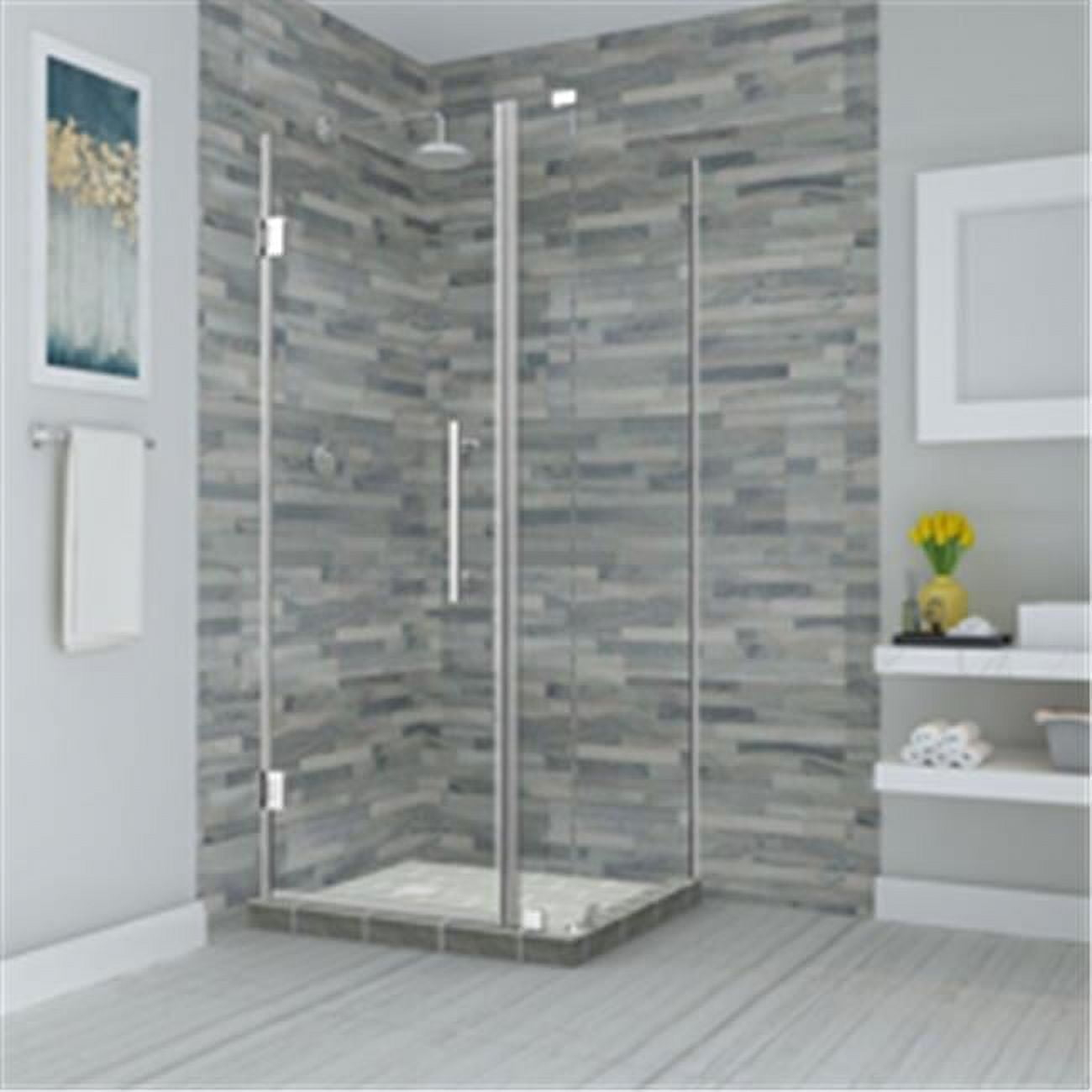 Aston SEN967EZ-CH-653332-10 72 x 65 x 32.38 in. Bromley Frameless Corner Hinged Shower Enclosure, Chrome