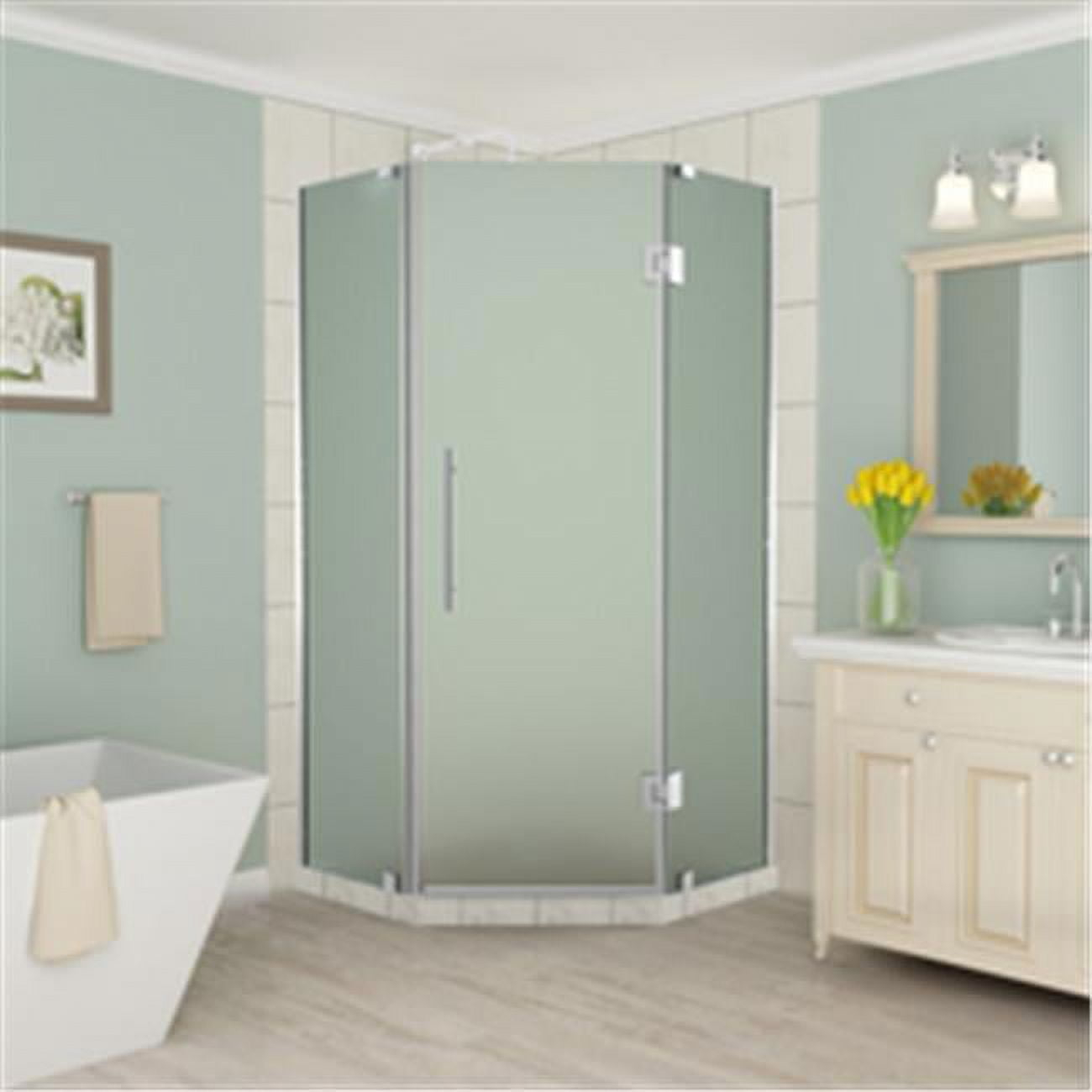 Aston SEN966F-CH-40-10 72 x 40 x 40 in. Merrick Frameless Neo-Angle Shower Enclosure with Frosted Glass, Chrome