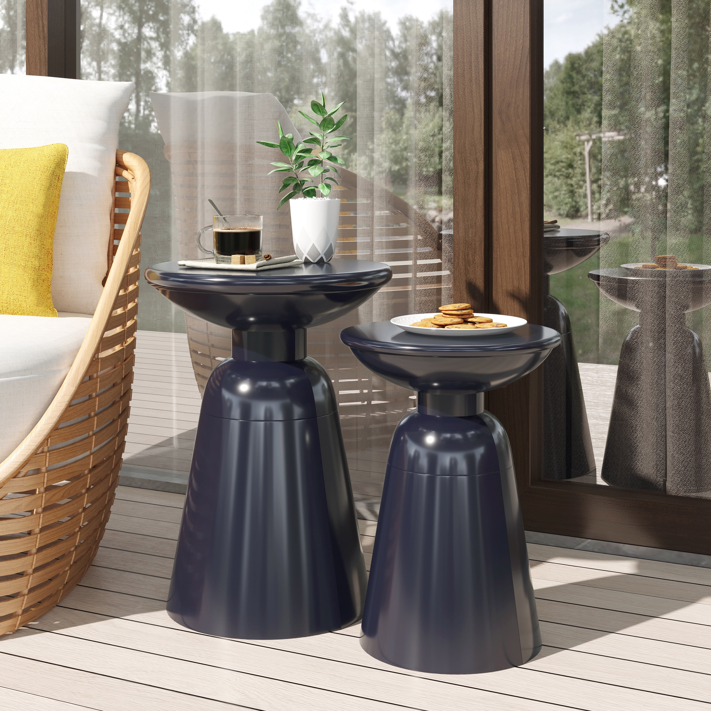 Aston Metal Outdoor Side Tables, Set of 2, Navy Blue
