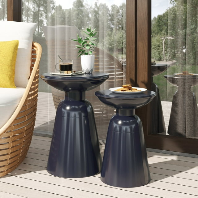 Aston Metal Outdoor Side Tables, Set of 2, Navy Blue