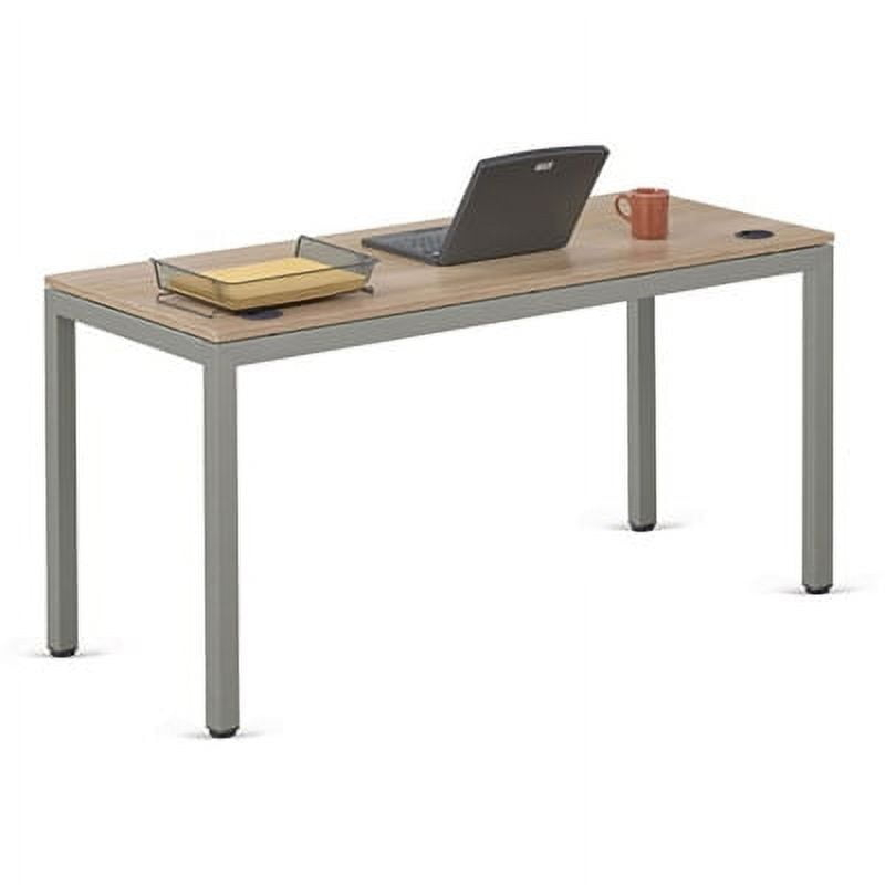 At Work Writing Desk 60"W x 24"D Warm Ash Laminate/Brushed Nickel Painted Steel Frame
