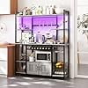 Ataucjin 55" 5-Tier Bakers Rack With Power Outlet And LED Light Kitchen Microwave Stand Farmhouse Coffee Bar Cabinet With Storage Shelf 10 Hooks Wire Basket Wine Rack For Spices Pots Pans