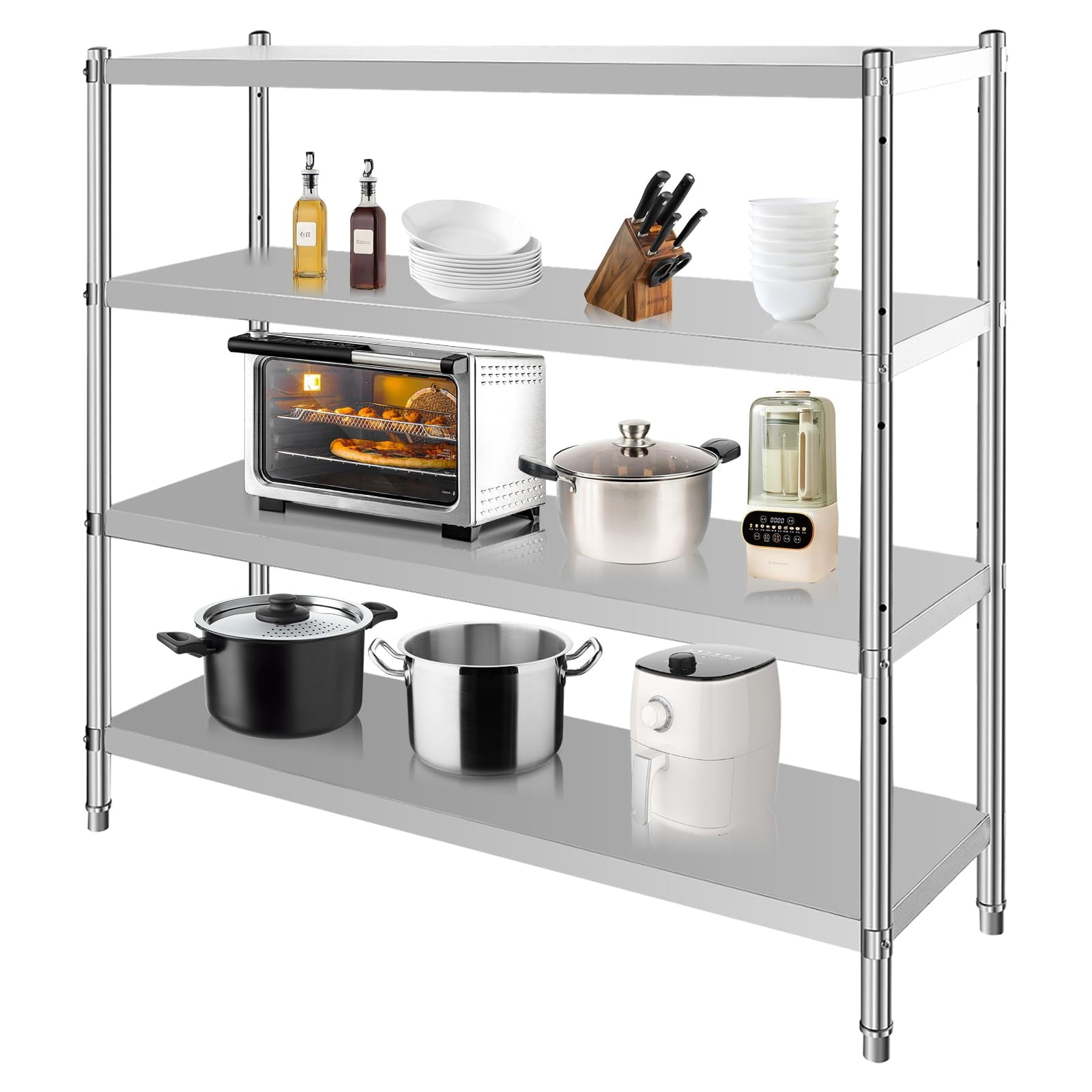 Ataucjin Stainless Steel Shelves,Storage Shelf 4-Tier Heavy Duty Adjustable Shelf Unit,Storage Rack Shelving Capacity Shelf Unit for Kitchen Garage Office Restaurant Warehouse,330lb Per Shelf