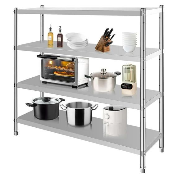 Ataucjin Stainless Steel Shelves,Storage Shelf 4-Tier Heavy Duty Adjustable Shelf Unit,Storage Rack Shelving Capacity Shelf Unit for Kitchen Garage Office Restaurant Warehouse,330lb Per Shelf