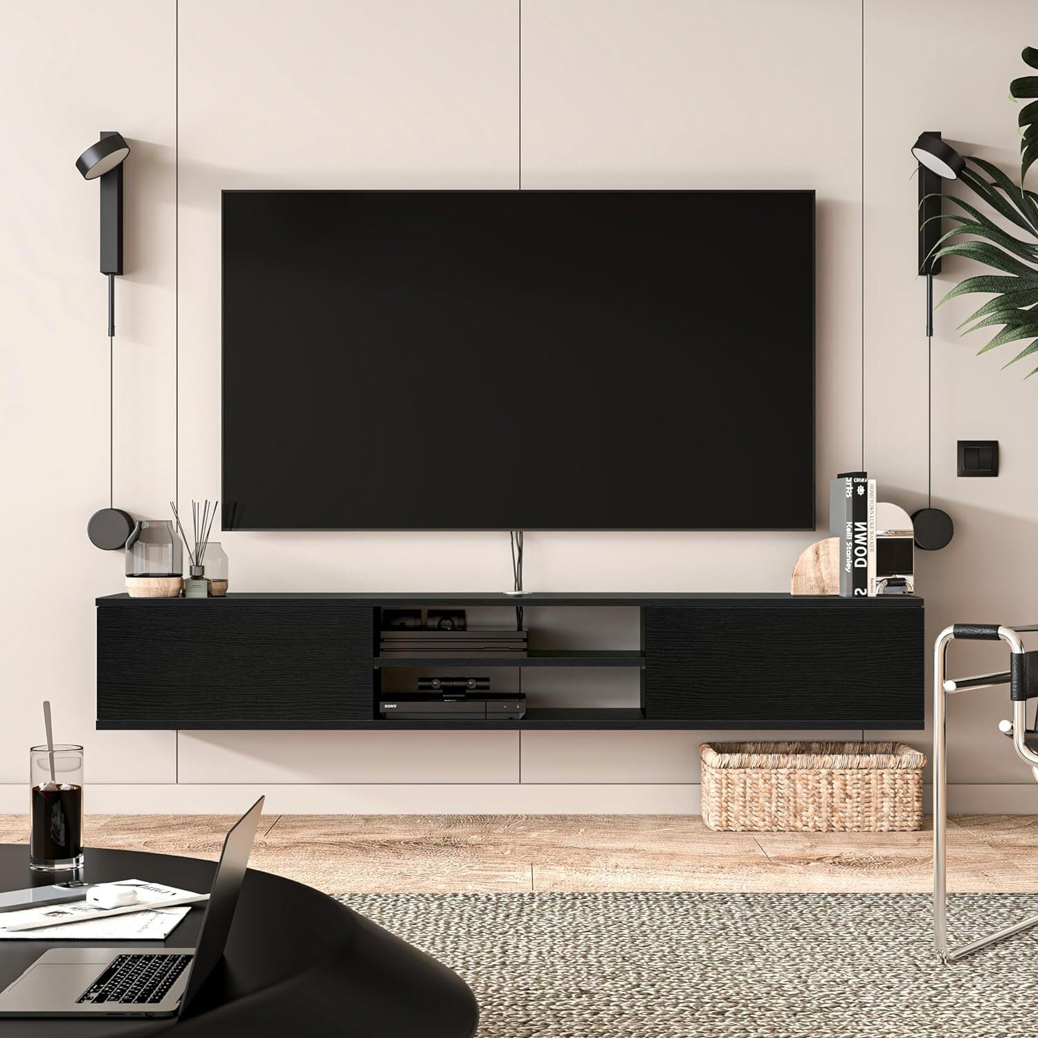 Atelier Mobili Floating TV Stand 70 Inch, Wall Mounted Entertainment Center