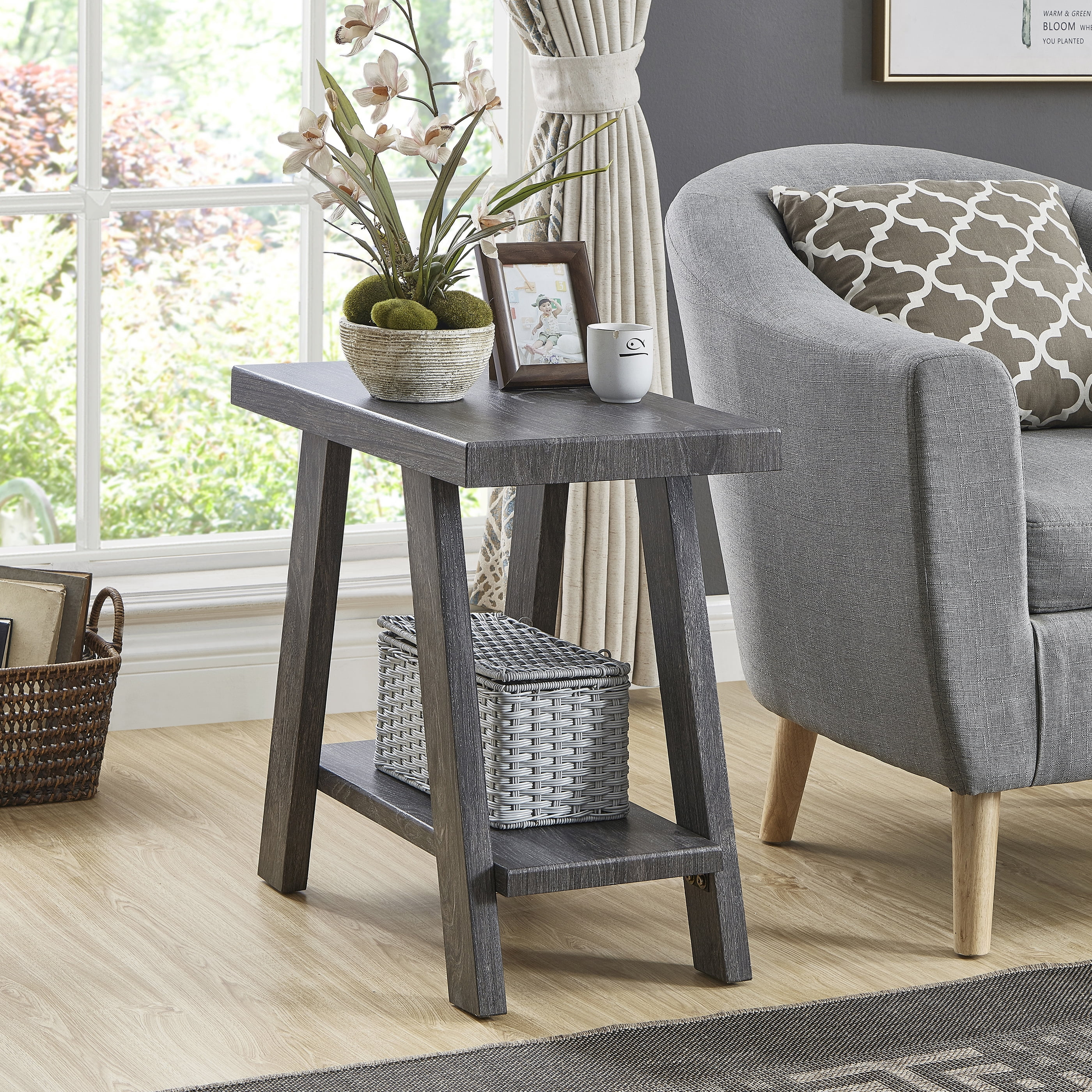 Roundhill Furniture Athens Contemporary Wood Shelf Side Table in Gray Finish